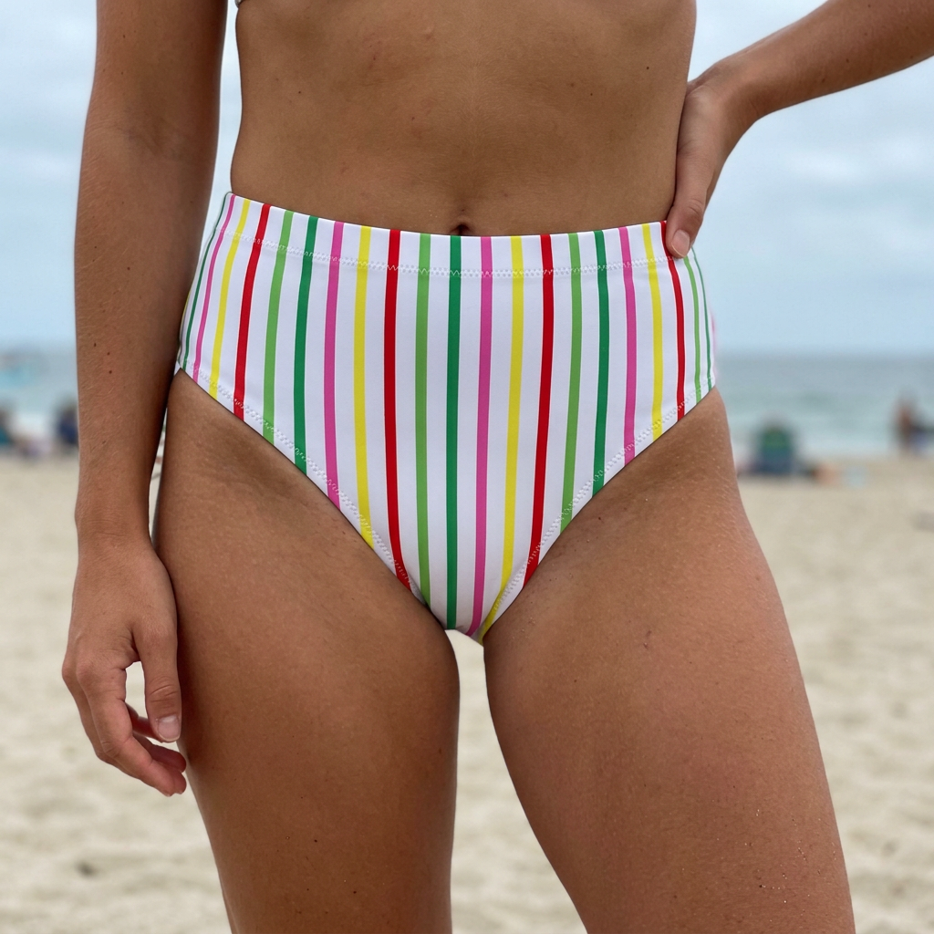 Candy Stripe taaskasutatud kõrge vöökohaga bikiinipüksid