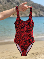 Crimson Zebra One-Piece Swimsuit