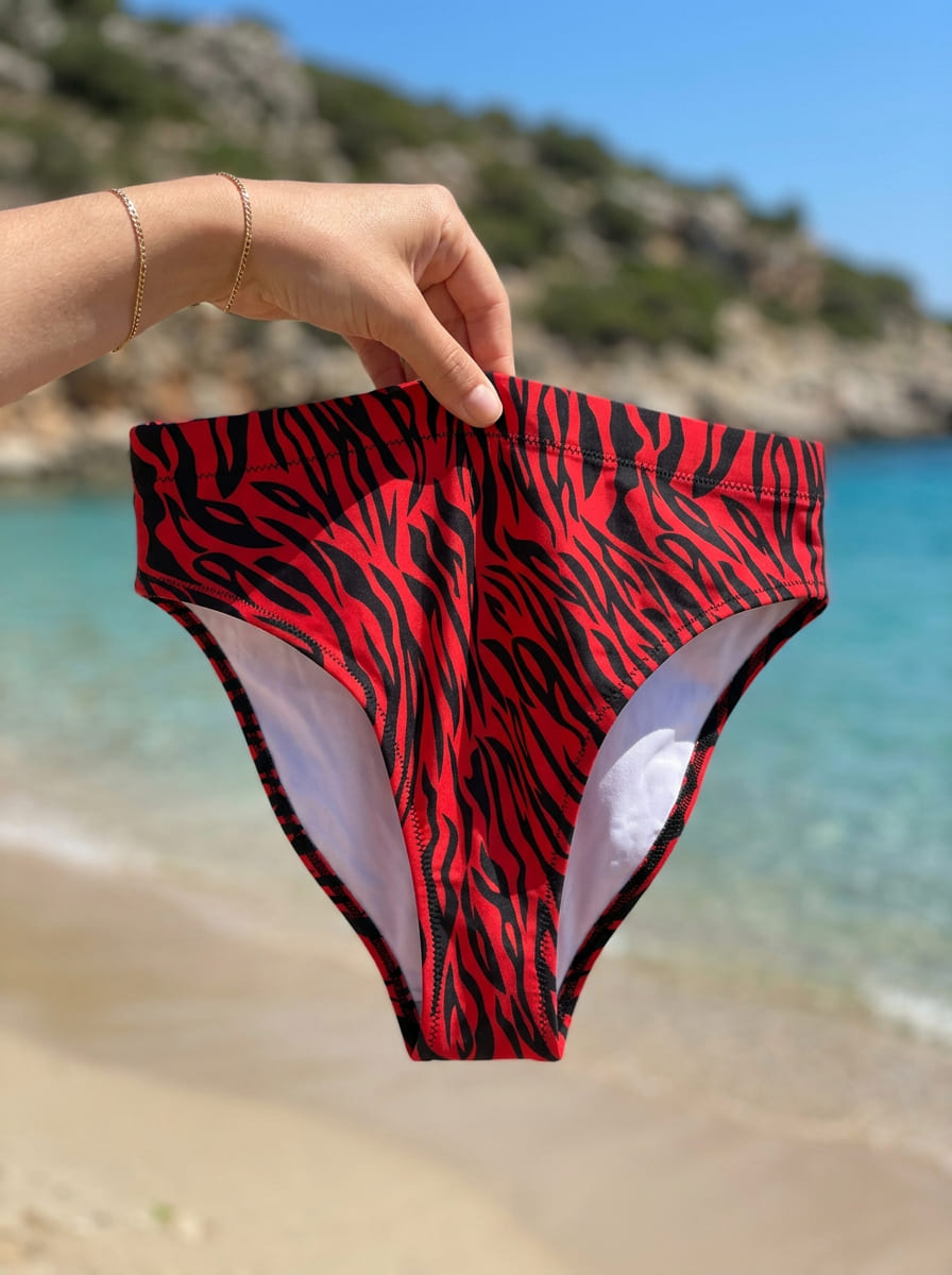 Crimson Zebra Recycled High-Waisted Bikini Bottom