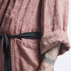 Linen Men's Bathrobe - Red Fishbone