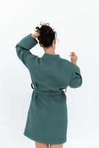 Short Waffle Fabric Robe for Women