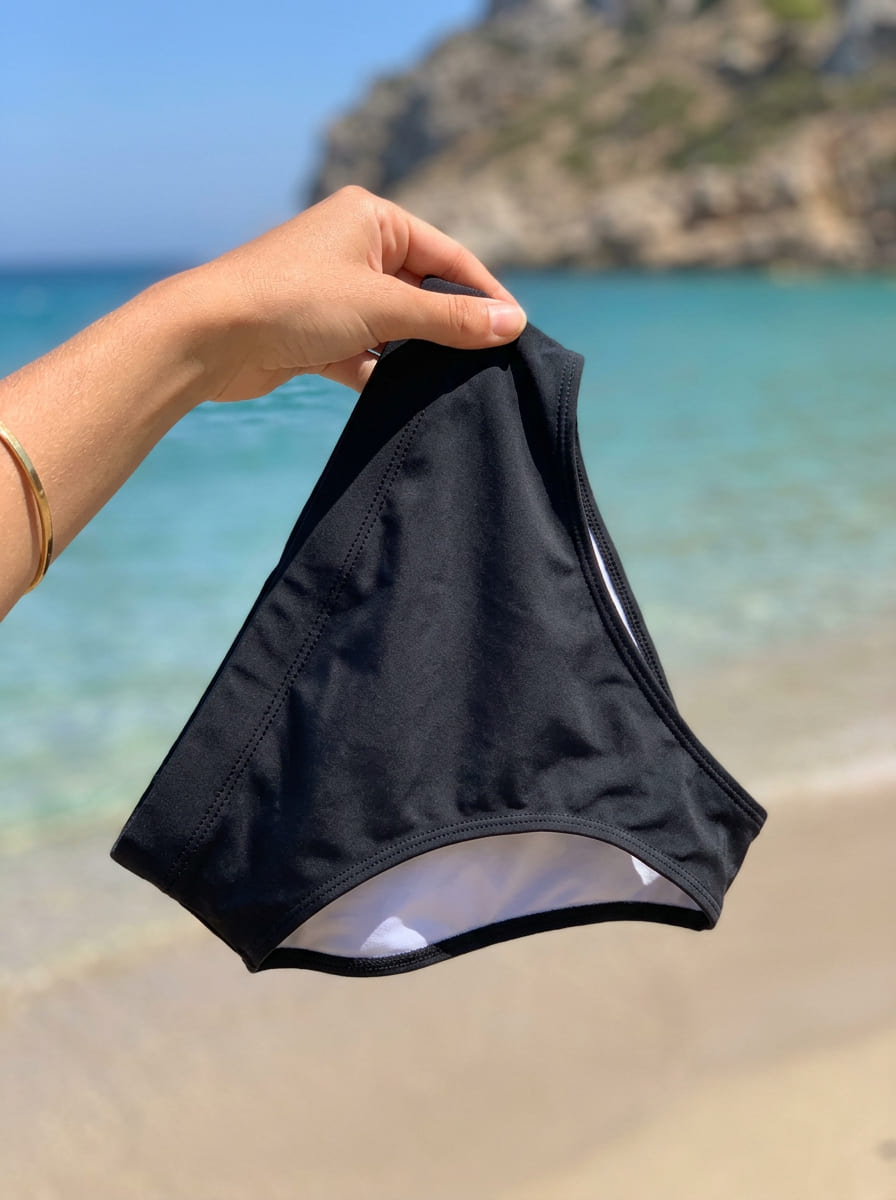 Timeless Black Recycled High-Waisted Bikini Bottom in Black hold