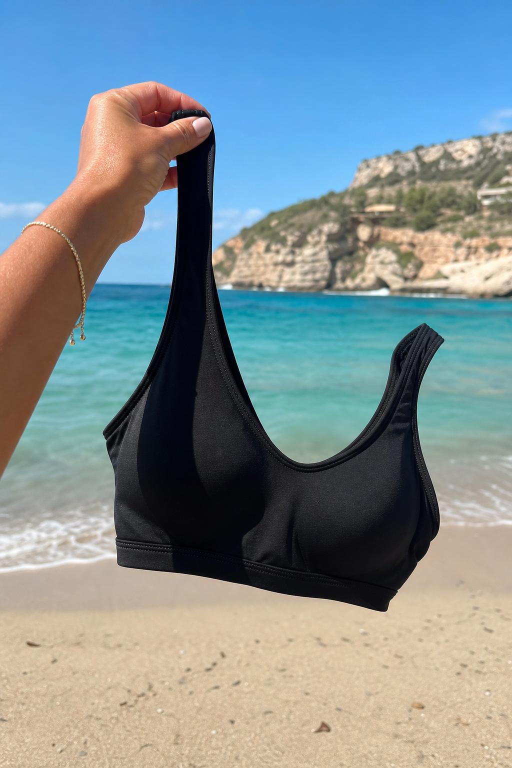 Timeless Black Recycled Padded Bikini Top in Black