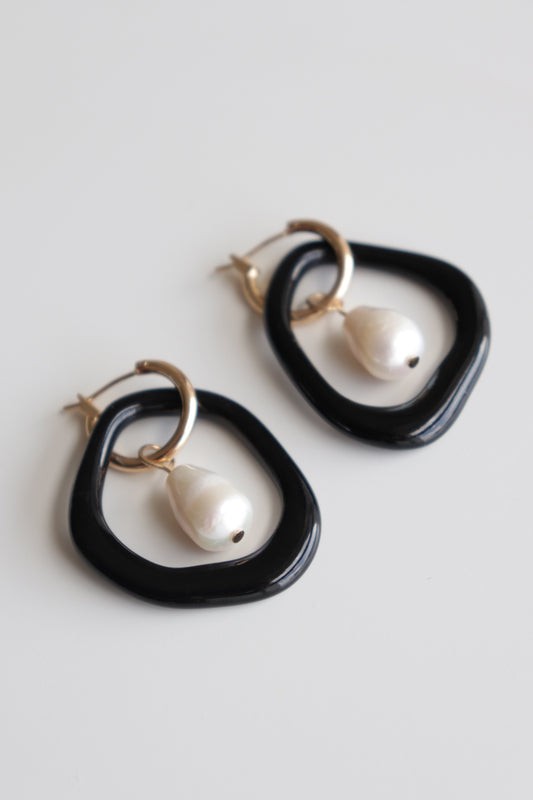 Rozenthal Arp Pearl and Porcelain Hoops - Black