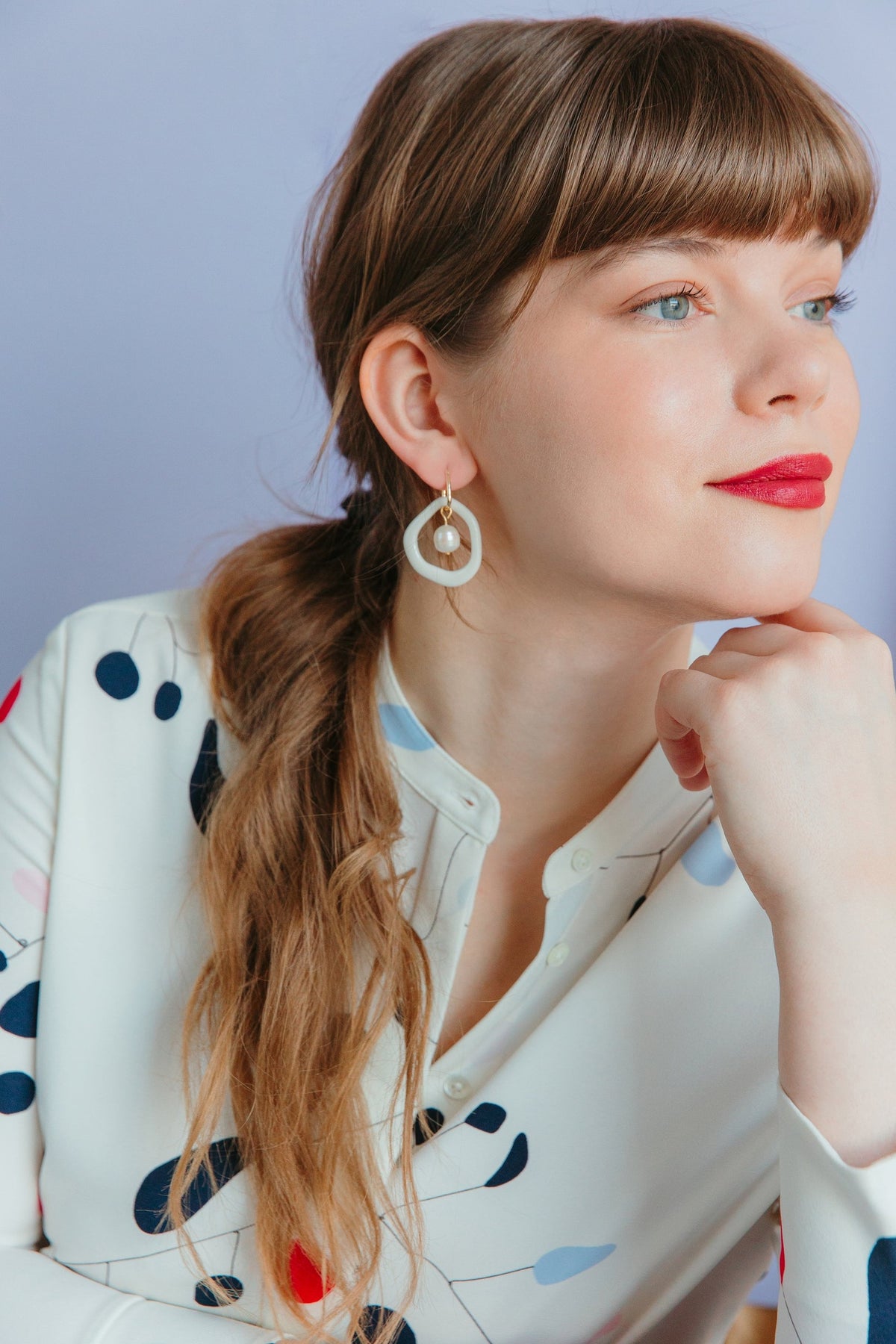 Rozenthal Arp Pearl and Porcelain Hoops - White, photo 7