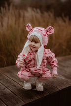 Baby Jumpsuit with Hood - Lilies on Pink