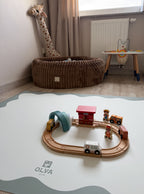 Kids Mealtime Floor Mat, Non-Slip & Waterproof - Blue Frame
