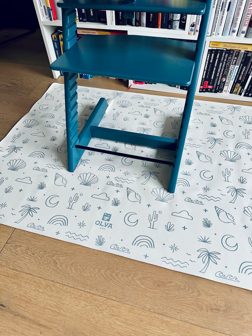 Kids Mealtime Floor Mat, Non-Slip & Waterproof - Palm Beach Azure