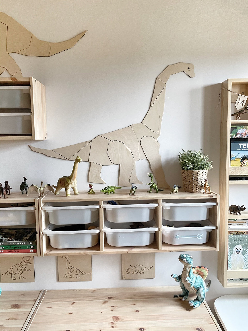 Origami Diplodocus Dinosaur – Wooden Wall Decoration, Small