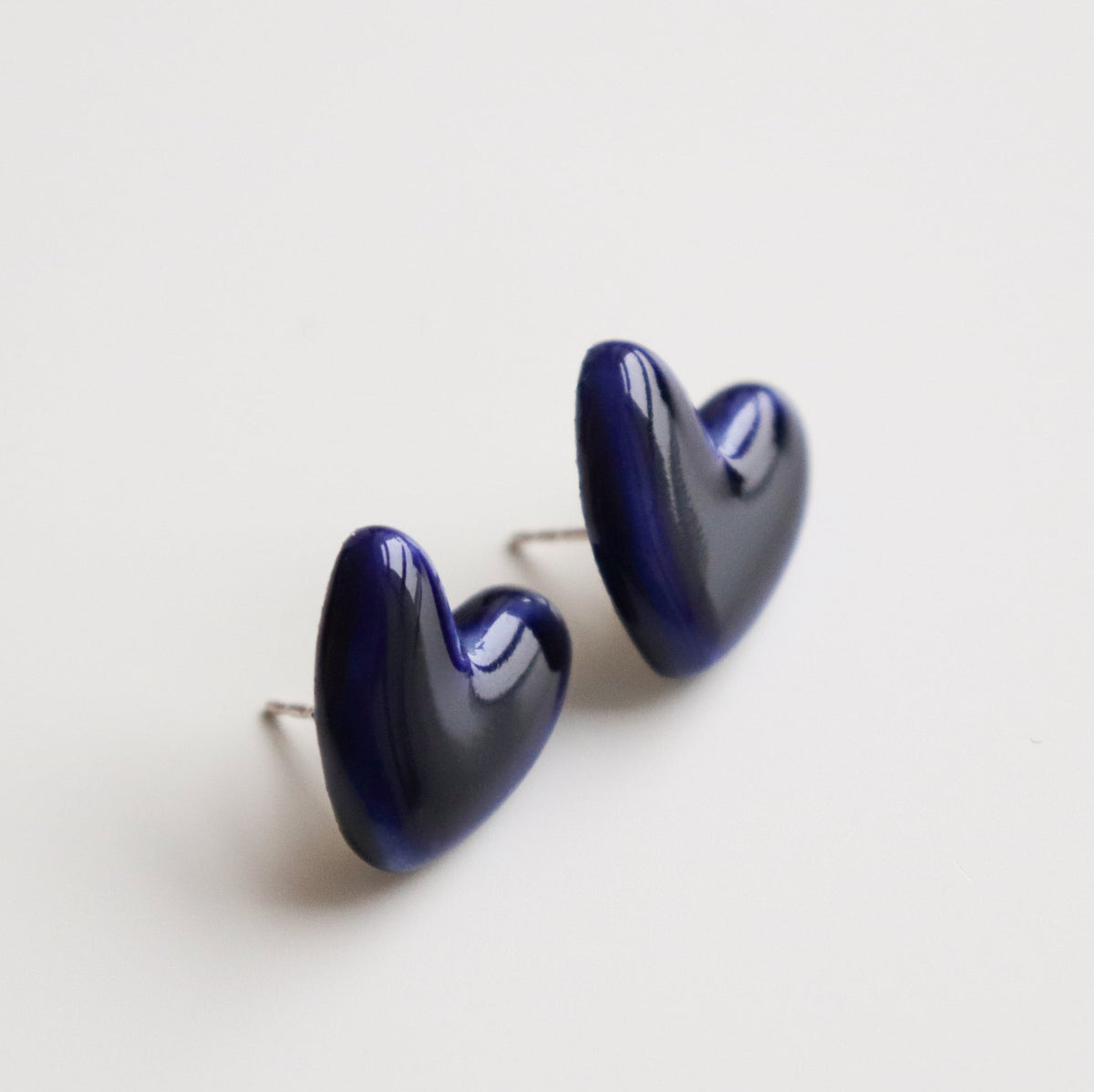 Porcelain Heart Studs -  Blue