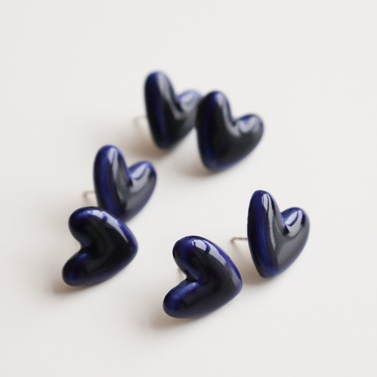 Porcelain Heart Studs -  Blue