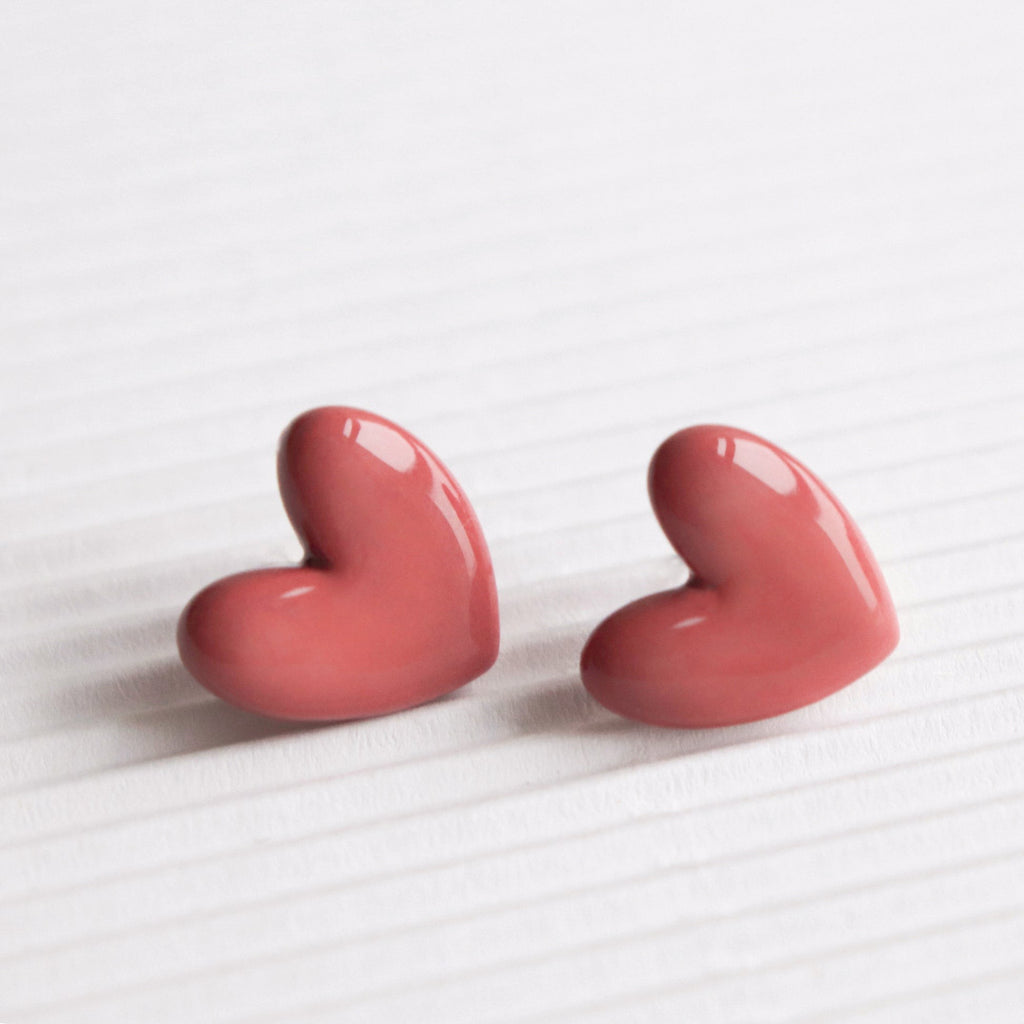 Rozenthal Porcelain Heart Studs -  Pink, photo 4