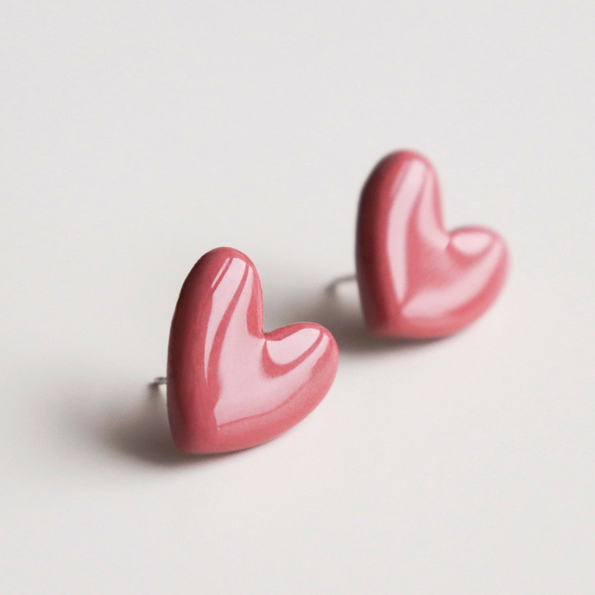 Rozenthal Porcelain Heart Studs -  Pink