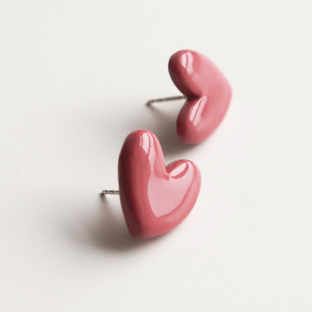 Rozenthal Porcelain Heart Studs -  Pink, photo 3