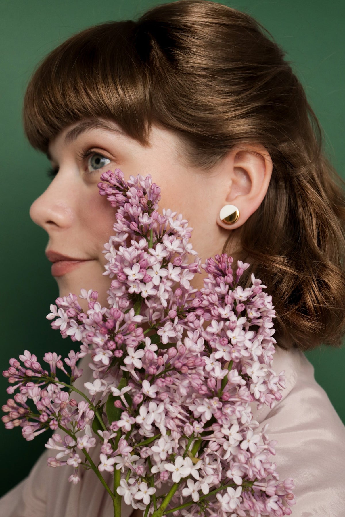 Rozenthal Porcelain Round Stud Earrings - Pink and Gold, photo 4