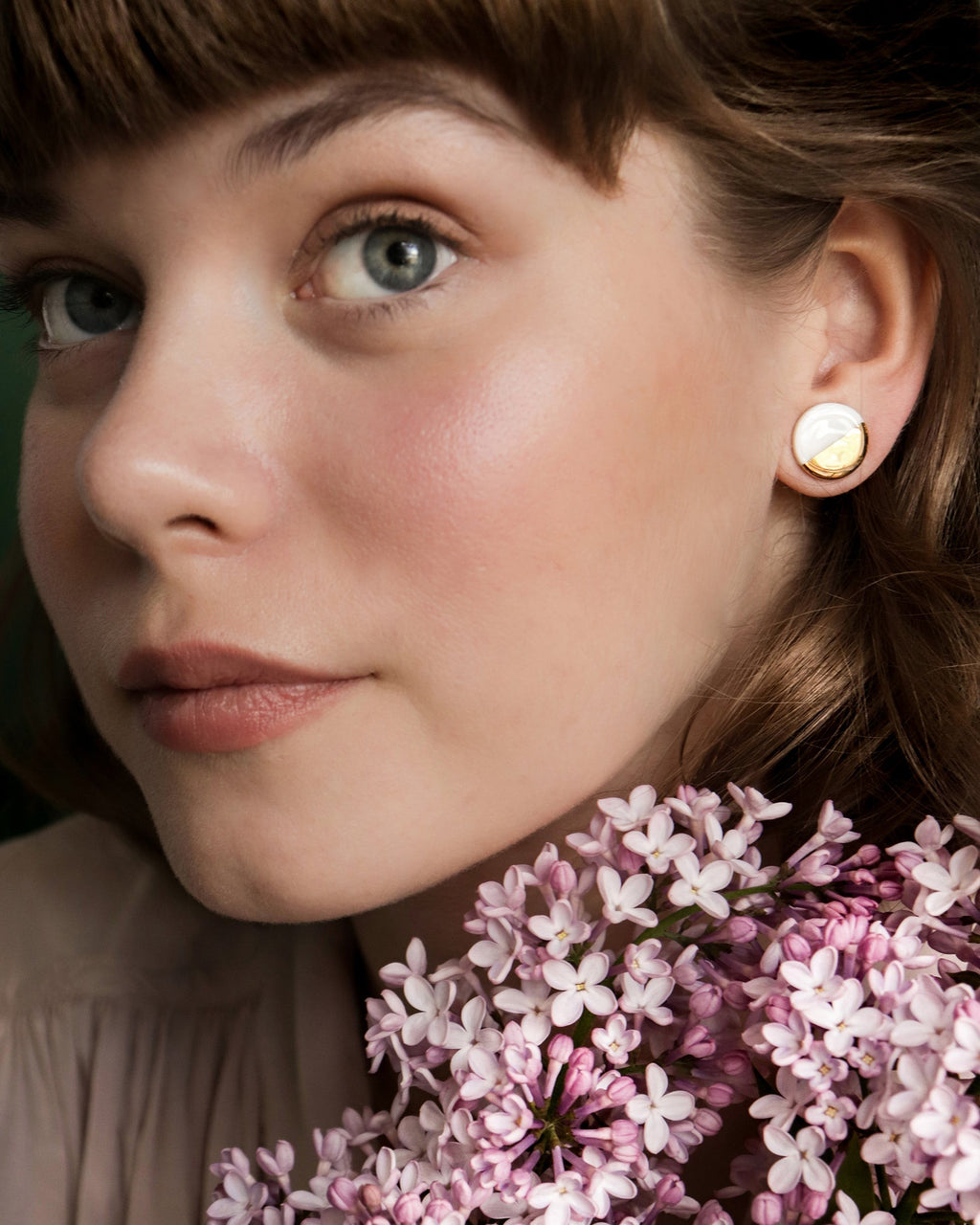 Porcelain Round Stud Earrings - Burgundy and Gold