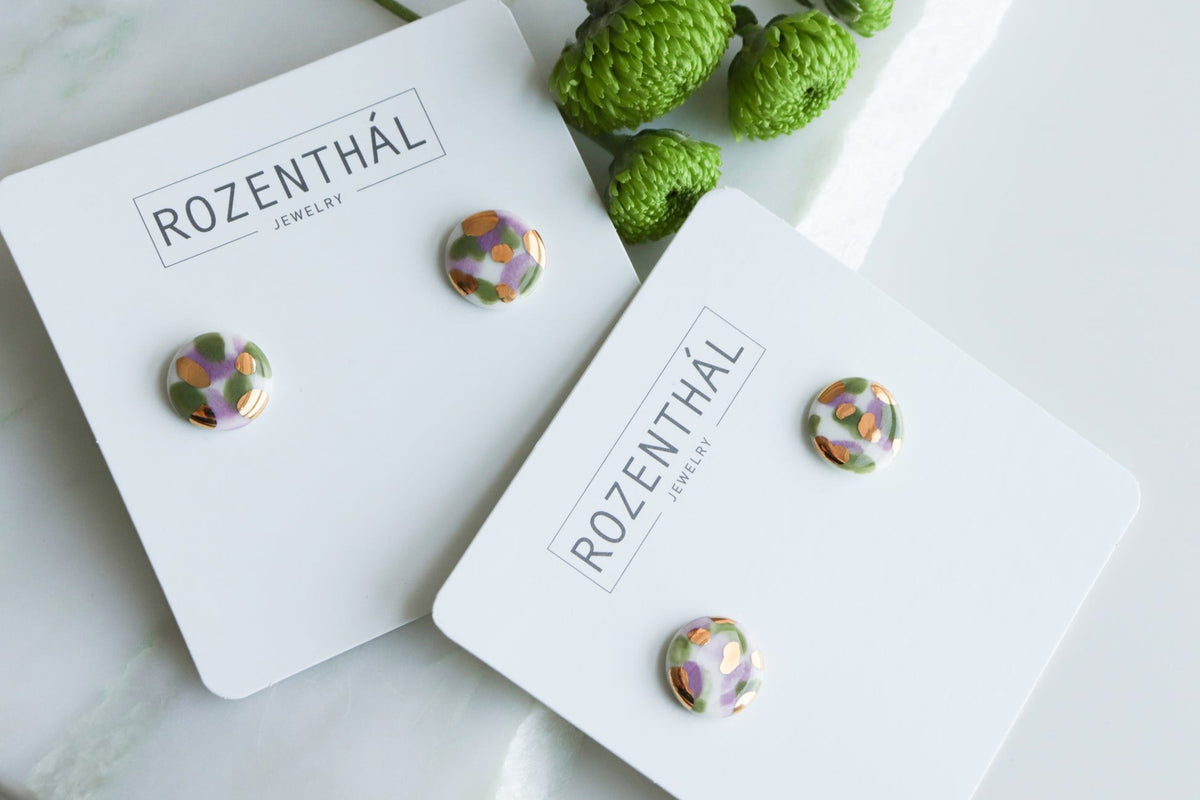 Rozenthal Porcelain Tache Studs -  Green and Violet, photo 7