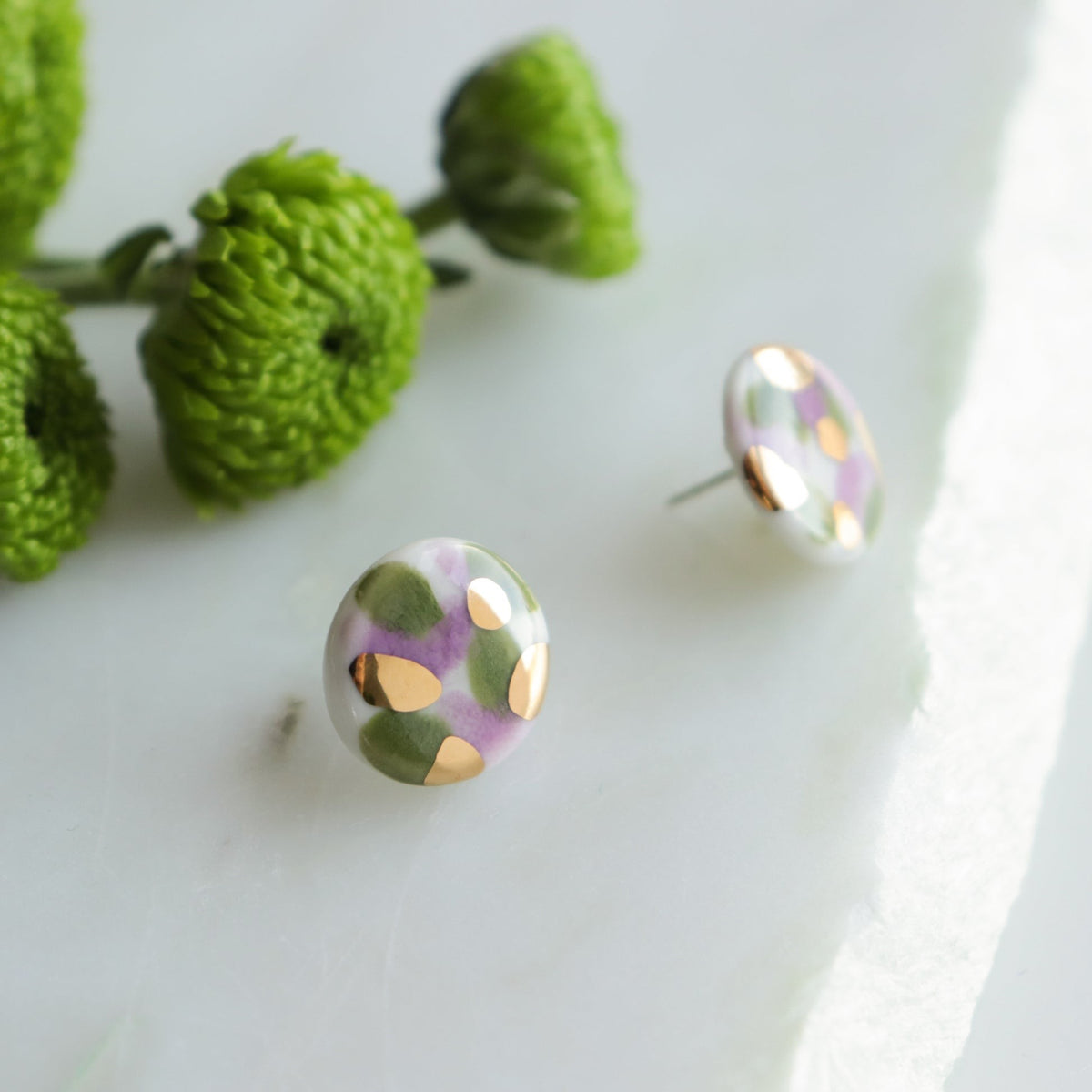 Rozenthal Porcelain Tache Studs -  Green and Violet, photo 4