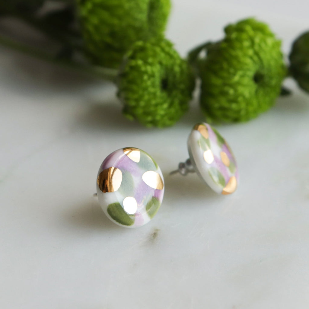 Rozenthal Porcelain Tache Studs -  Green and Violet, photo 5