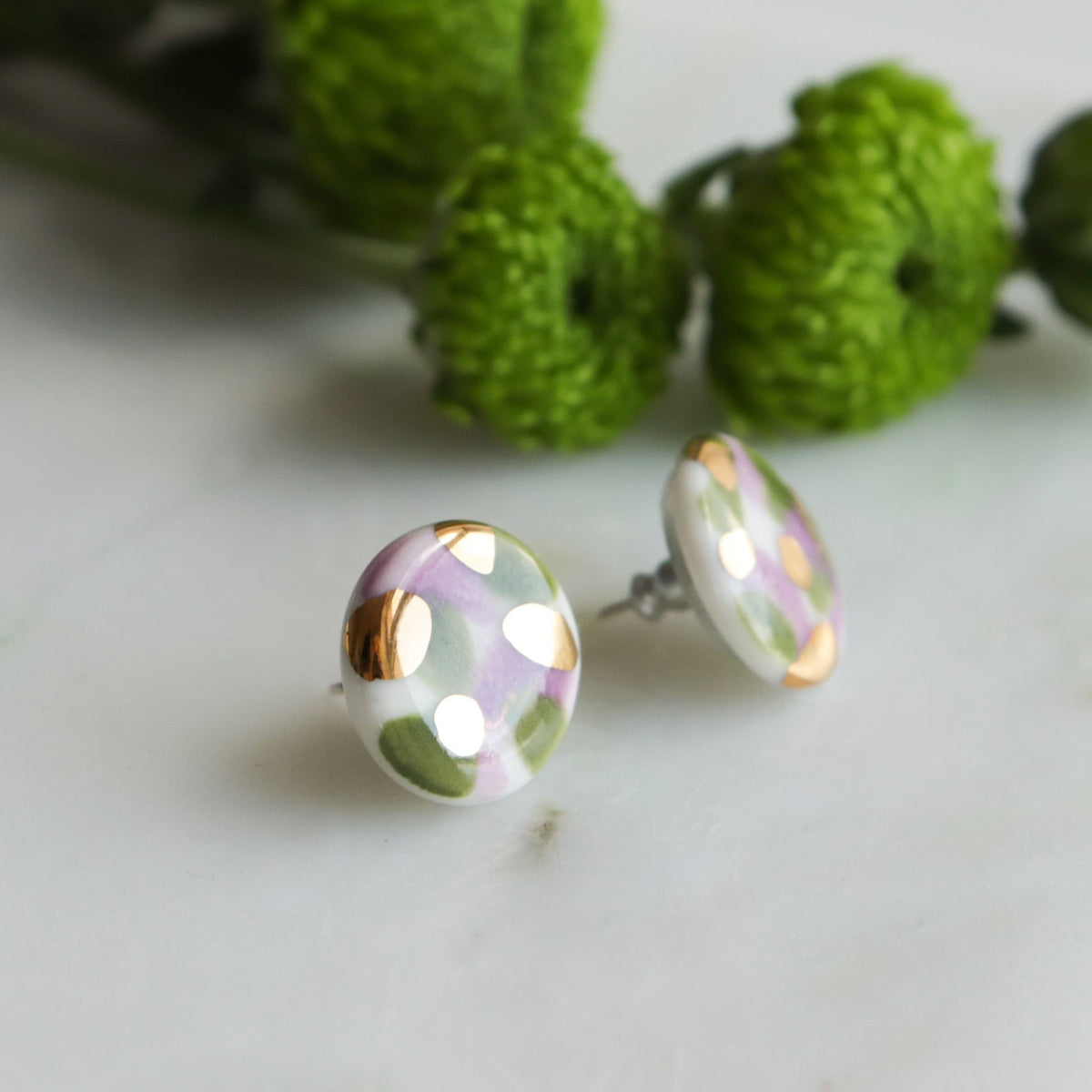 Rozenthal Porcelain Tache Studs -  Green and Violet, photo 5