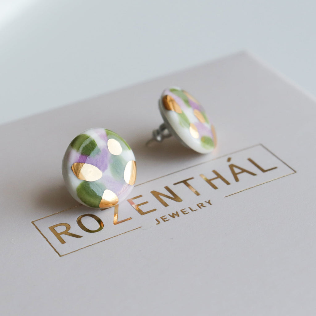 Rozenthal Porcelain Tache Studs -  Green and Violet, photo 6