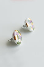 Rozenthal Porcelain Tache Studs -  Green and Violet