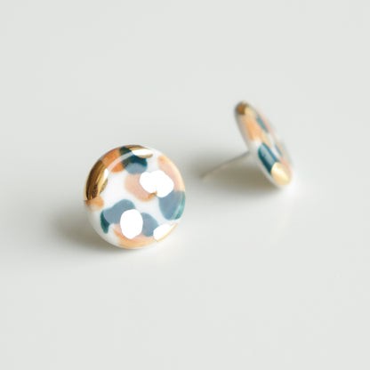 Rozenthal Porcelain Tache Studs -  Green and Orange