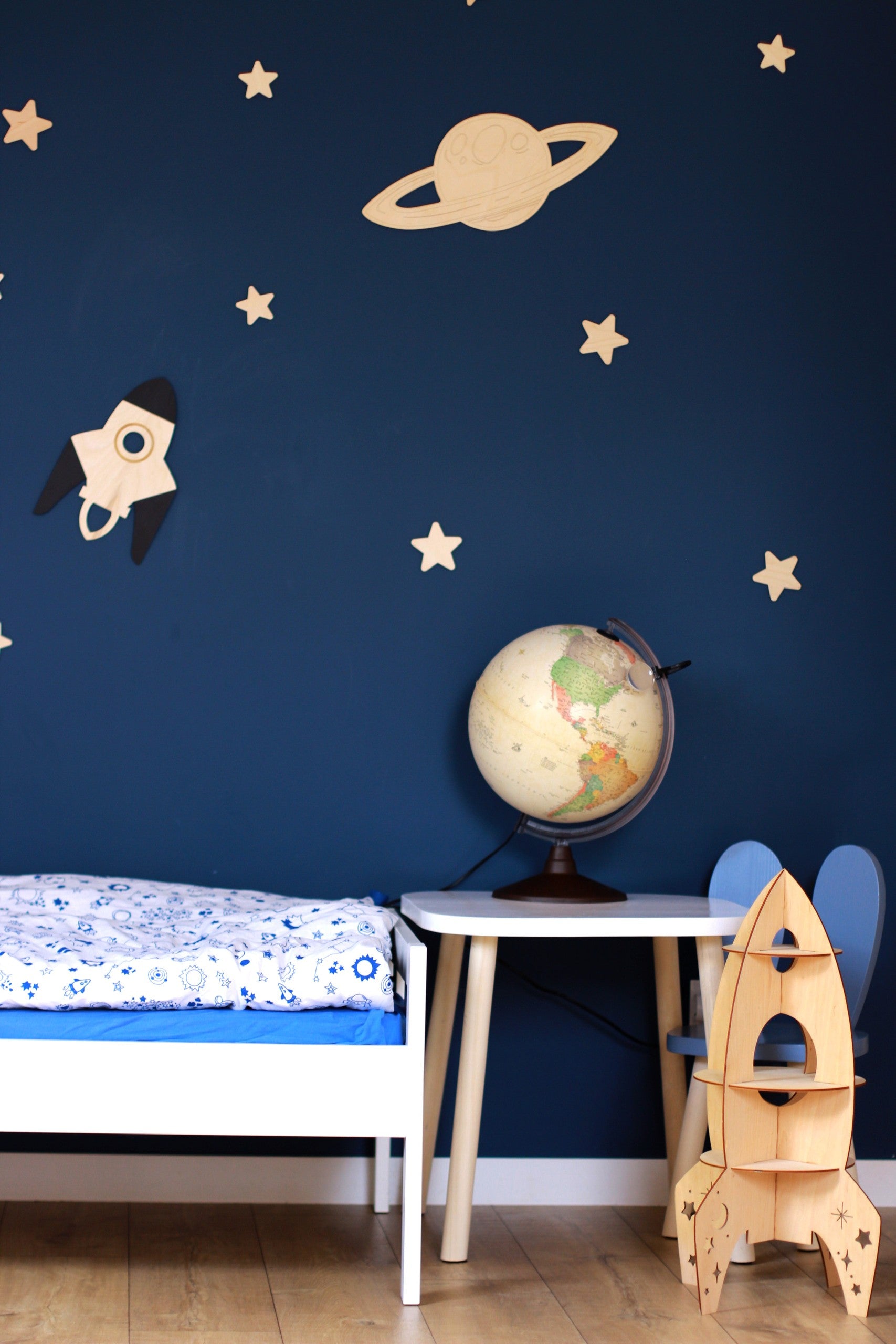 Wooden Wall Decoration - Moon, Saturn, Rocket & 10 Stars