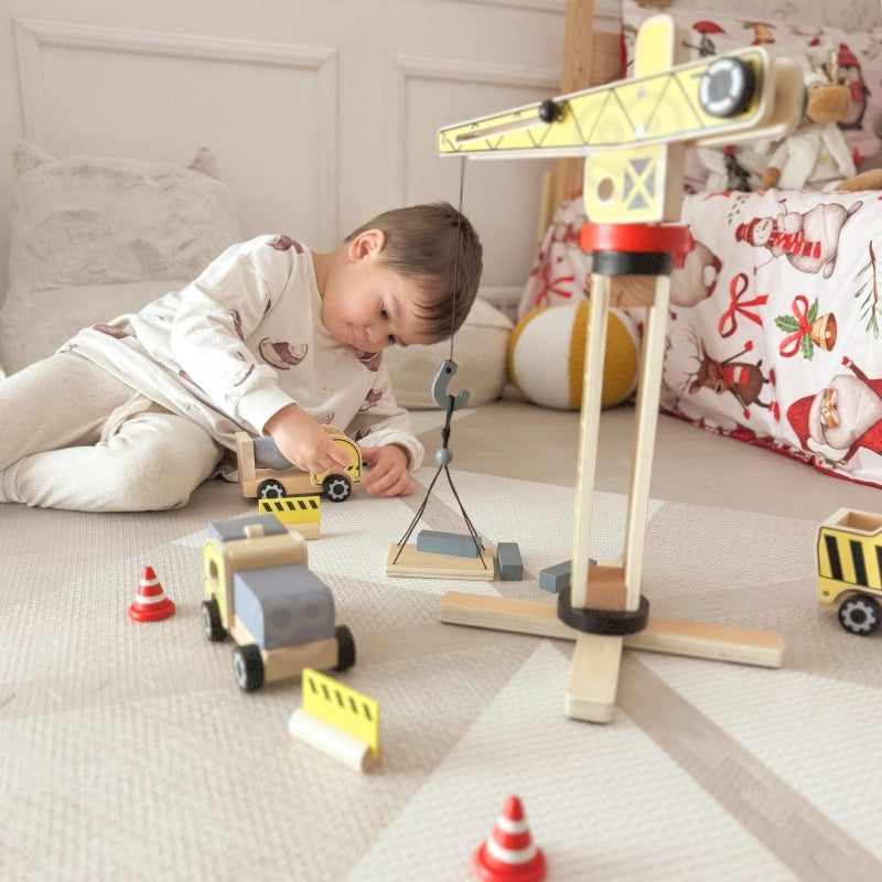 Wooden Construction Site With Vehicles